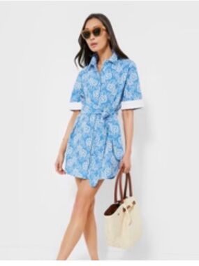 Pomander Place Blue Paisley Shirt Dress